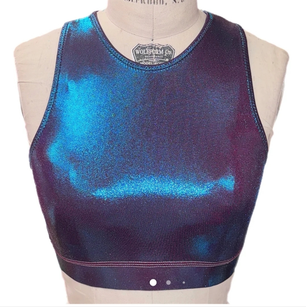 Brittany Allen Burgundy Turquoise Metallic Ilusion Crew Neck Sports Bra 2X